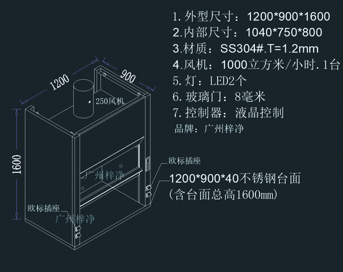 不锈钢桌上型通风柜设计图